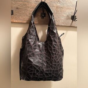NWT susan JOY vegan leather Black hobo pocket bag old money Geometric Pattern